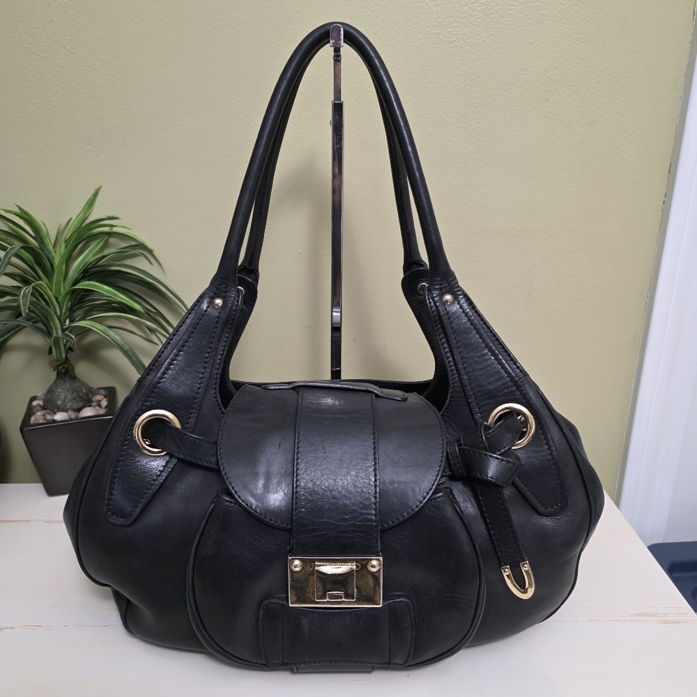Jimmy Choo | Black Rhona Leather Shoulder Bag With Gold Hardware